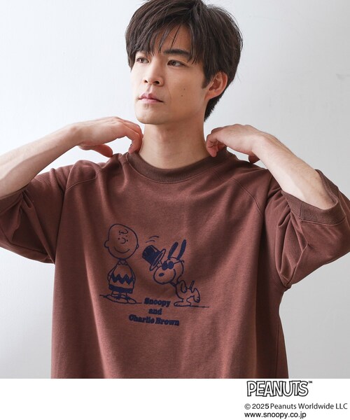 PEANUTS（ピーナッツ）の「Peanuts スヌーピー 6分袖裏毛スウェット（Tシャツ/カットソー・メンズ・ダークブラウン/ボルドー/グレー・03/02/01）」の7枚目の写真