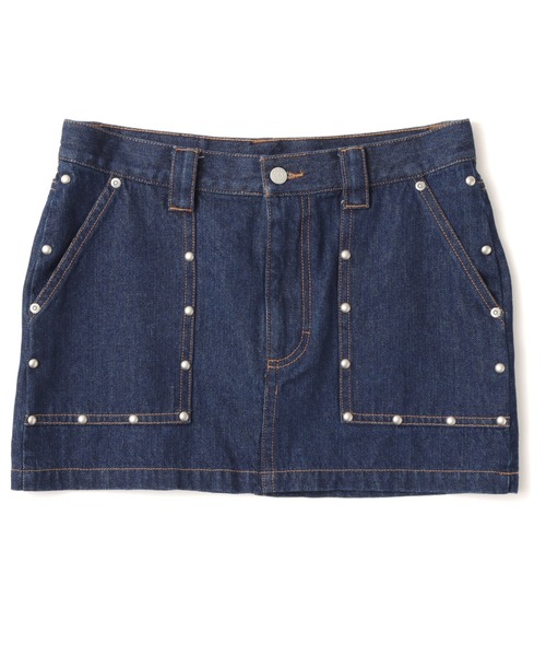 atmos pink(アトモスピンク)の「atmos pink Studs Denim Mini Skirt / アトモス ピンク スタッズ デニム ミニスカート(スカート・レディース・ブルー/ブラック・S/M)」の2枚目の写真