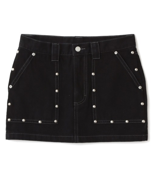 atmos pink(アトモスピンク)の「atmos pink Studs Denim Mini Skirt / アトモス ピンク スタッズ デニム ミニスカート(スカート・レディース・ブルー/ブラック・S/M)」の1枚目の写真