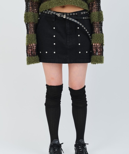 atmos pink(アトモスピンク)の「atmos pink Studs Denim Mini Skirt / アトモス ピンク スタッズ デニム ミニスカート(スカート・レディース・ブルー/ブラック・S/M)」の12枚目の写真