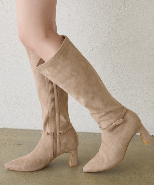one after another NICE CLAUP（ワンアフターアナザーナイスクラップ）の「ポインテッドストレッチロングブーツ（ブーツ・レディース・ブラック/ベージュ・S/M/L）」の2枚目の写真
