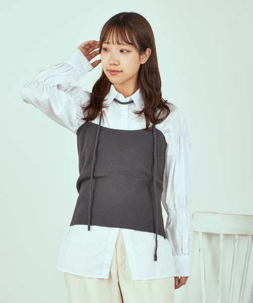 AO2（アオズ）の「Lace Knit Ensemble / 透かし編みニット ウール アンサンブル（アンサンブル・レディース・カーキ/ダークグレー/アイボリー・FREE）」の9枚目の写真