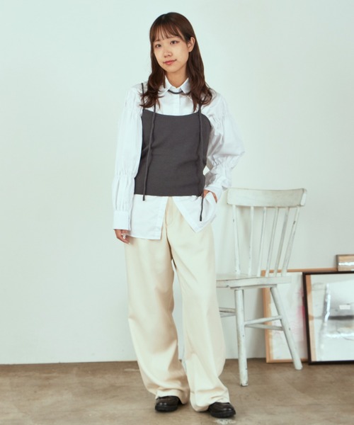 AO2（アオズ）の「Lace Knit Ensemble / 透かし編みニット ウール アンサンブル（アンサンブル・レディース・カーキ/ダークグレー/アイボリー・FREE）」の11枚目の写真