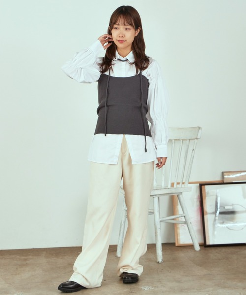 AO2（アオズ）の「Lace Knit Ensemble / 透かし編みニット ウール アンサンブル（アンサンブル・レディース・カーキ/ダークグレー/アイボリー・FREE）」の12枚目の写真