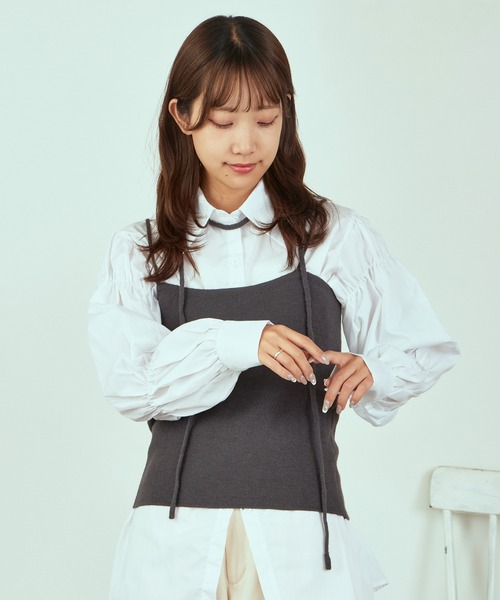 AO2（アオズ）の「Lace Knit Ensemble / 透かし編みニット ウール アンサンブル（アンサンブル・レディース・カーキ/ダークグレー/アイボリー・FREE）」の10枚目の写真