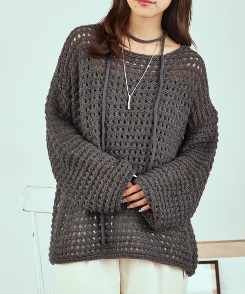 AO2（アオズ）の「Lace Knit Ensemble / 透かし編みニット ウール アンサンブル（アンサンブル・レディース・カーキ/ダークグレー/アイボリー・FREE）」の7枚目の写真