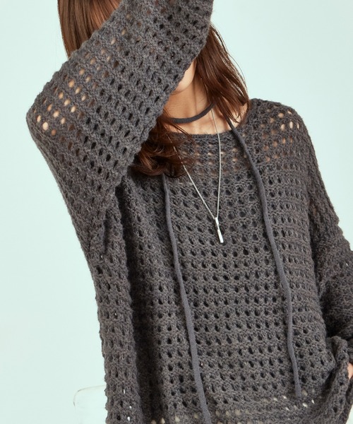 AO2（アオズ）の「Lace Knit Ensemble / 透かし編みニット ウール アンサンブル（アンサンブル・レディース・カーキ/ダークグレー/アイボリー・FREE）」の8枚目の写真