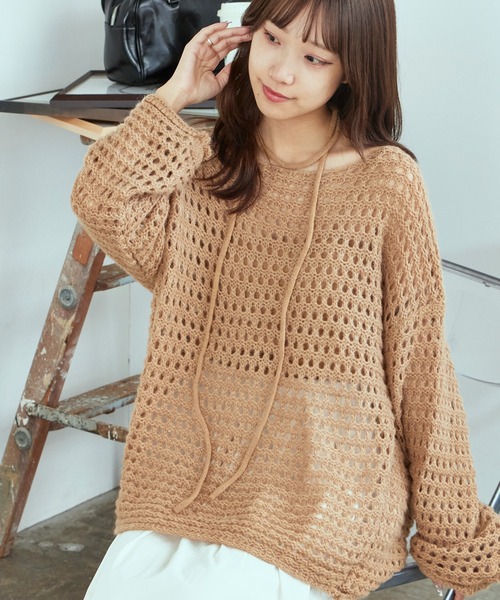 AO2（アオズ）の「Lace Knit Ensemble / 透かし編みニット ウール アンサンブル（アンサンブル・レディース・カーキ/ダークグレー/アイボリー・FREE）」の14枚目の写真