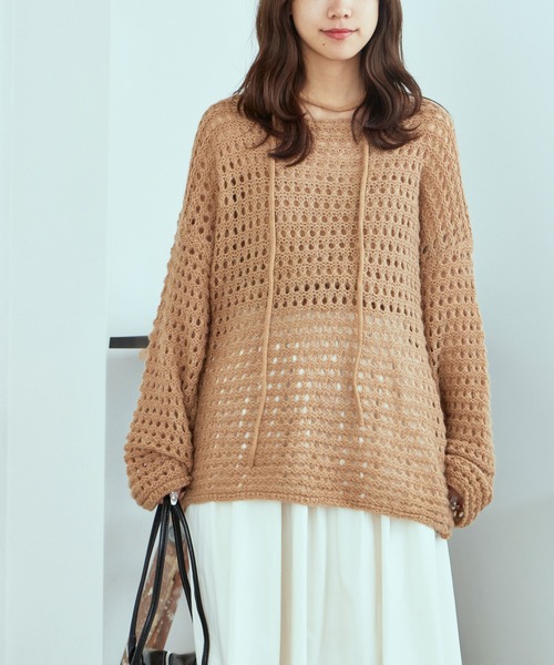 AO2（アオズ）の「Lace Knit Ensemble / 透かし編みニット ウール アンサンブル（アンサンブル・レディース・カーキ/ダークグレー/アイボリー・FREE）」の15枚目の写真