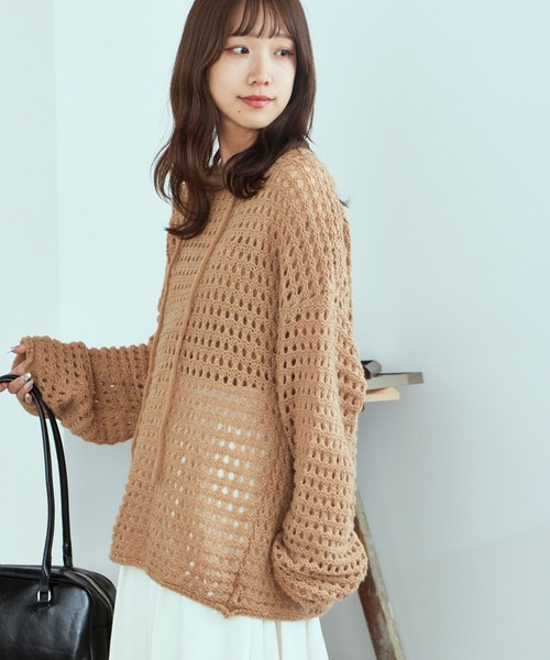 AO2（アオズ）の「Lace Knit Ensemble / 透かし編みニット ウール アンサンブル（アンサンブル・レディース・カーキ/ダークグレー/アイボリー・FREE）」の16枚目の写真