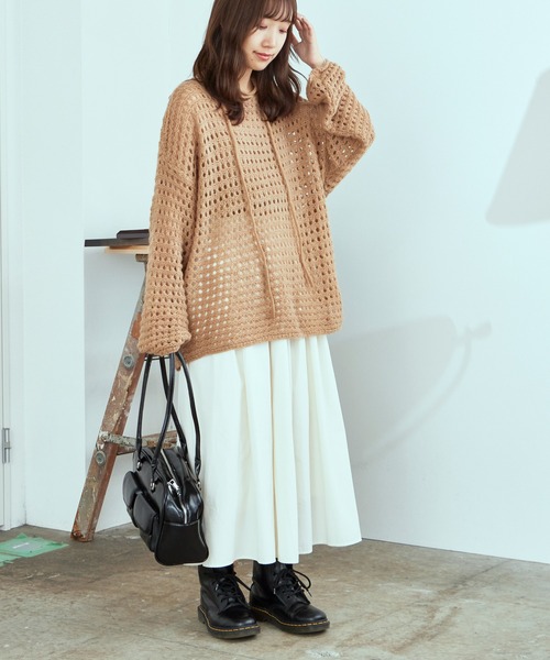 AO2（アオズ）の「Lace Knit Ensemble / 透かし編みニット ウール アンサンブル（アンサンブル・レディース・カーキ/ダークグレー/アイボリー・FREE）」の18枚目の写真