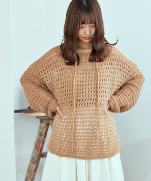 AO2（アオズ）の「Lace Knit Ensemble / 透かし編みニット ウール アンサンブル（アンサンブル・レディース・カーキ/ダークグレー/アイボリー・FREE）」の20枚目の写真