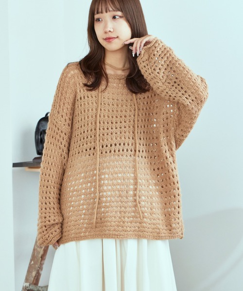 AO2（アオズ）の「Lace Knit Ensemble / 透かし編みニット ウール アンサンブル（アンサンブル・レディース・カーキ/ダークグレー/アイボリー・FREE）」の21枚目の写真