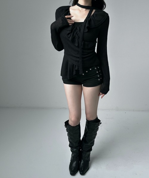 VEILA(ヴェイラ)の「フリルドレープギャザートップス(ニット/セーター・レディース・ブラック・フリー)」の5枚目の写真