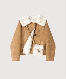 Sailor Collar Faux Fur Coat With Bag
