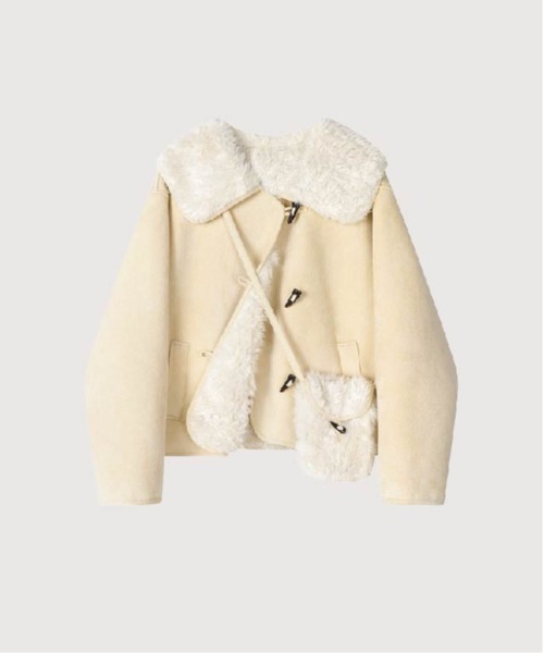 LA POMME petit（ラポミ・プチ）の「Sailor Collar Faux Fur Coat With Bag（ムートンコート・レディース・イエロー/ブラウン/ブルー・SMALL/MEDIUM/LARGE）」の3枚目の写真