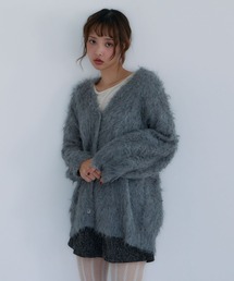 ロングシャギーミドルニットカーディガン