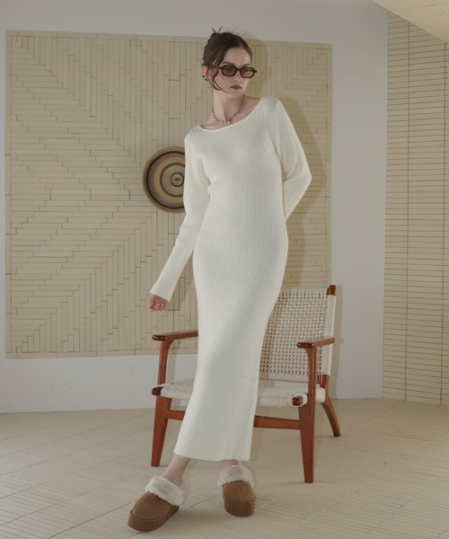 バックオープンロングリブニットワンピース（ワンピース）｜Mili