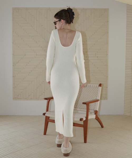 セール】バックオープンロングリブニットワンピース（ワンピース