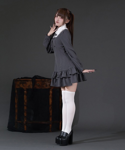 Pal elfy クラシカルシャツレイヤードワンピース チャコールグレー クラシカルシャツレイヤードワンピース（ワンピース）｜Pal elfy