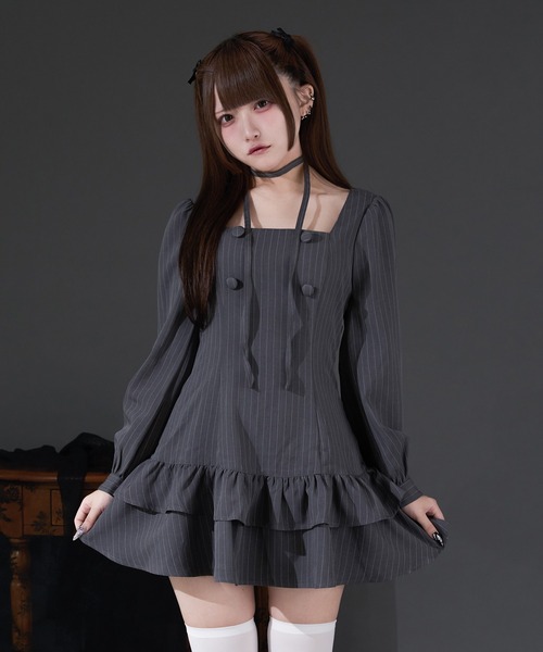 palelfy パルエルフィー クラシカルシャツレイヤードワンピース ブラック クラシカルシャツレイヤードワンピース（ワンピース）｜Pal elfy（パル