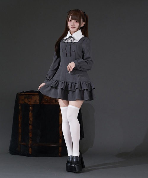 Pal elfy クラシカルシャツレイヤードワンピース チャコールグレー クラシカルシャツレイヤードワンピース（ワンピース）｜Pal elfy（パル