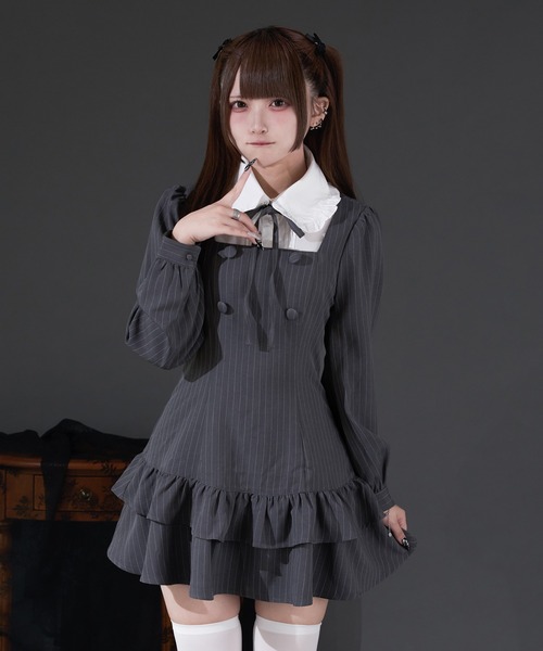 Pal elfy（パルエルフィー）の「クラシカルシャツレイヤードワンピース（ワンピース・レディース・ブラック系その他/チャコールグレー/グレー・フリー）」の10枚目の写真