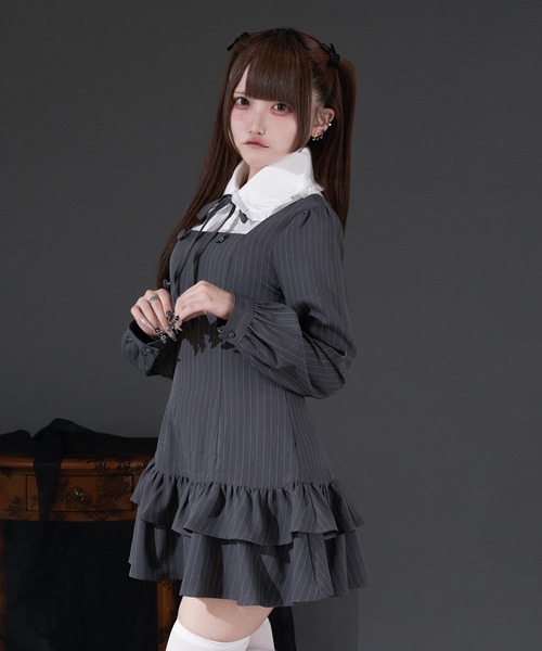 Pal elfy（パルエルフィー）の「クラシカルシャツレイヤードワンピース（ワンピース・レディース・ブラック系その他/チャコールグレー/グレー・フリー）」の15枚目の写真