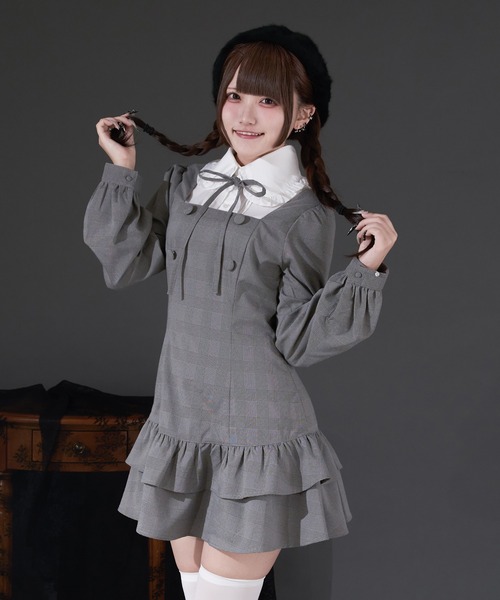 Pal elfy クラシカルシャツレイヤードワンピース チャコールグレー クラシカルシャツレイヤードワンピース（ワンピース）｜Pal elfy（パル