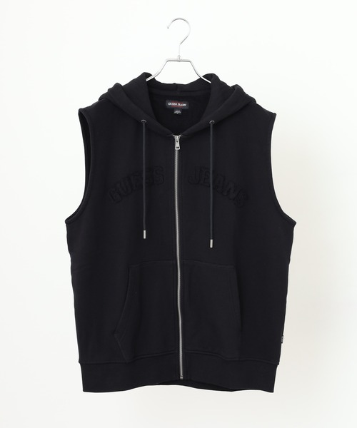 GUESS JEANS（ゲスジーンズ）の「GUESS JEANS GJ ZIP REG HOOD SLEEVELESS(VEST) ゲス フーディー スウェット ジップアップベスト（ベスト・メンズ・ブラック・L/M/S）」の2枚目の写真