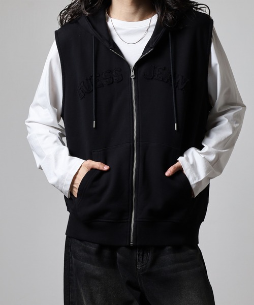 GUESS JEANS（ゲスジーンズ）の「GUESS JEANS GJ ZIP REG HOOD SLEEVELESS(VEST) ゲス フーディー スウェット ジップアップベスト（ベスト・メンズ・ブラック・L/M/S）」の14枚目の写真