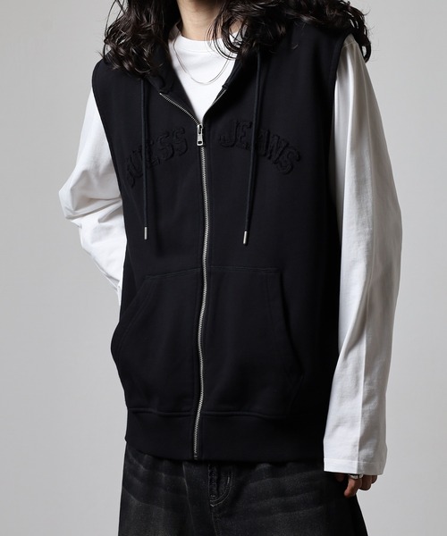 GUESS JEANS（ゲスジーンズ）の「GUESS JEANS GJ ZIP REG HOOD SLEEVELESS(VEST) ゲス フーディー スウェット ジップアップベスト（ベスト・メンズ・ブラック・L/M/S）」の15枚目の写真