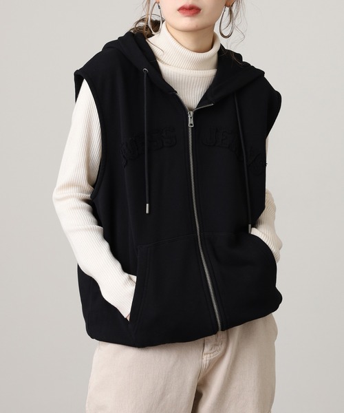 GUESS JEANS GJ ZIP REG HOOD SLEEVELESS(VEST) ゲス フーディー