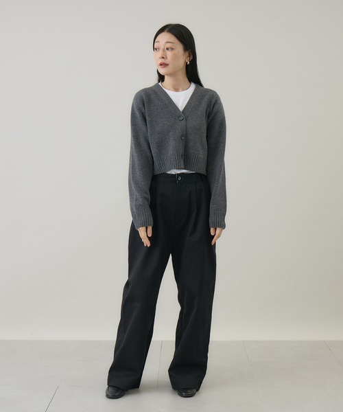 kuros'オリジナル】ウールカシミヤ Vネックショートカーディガン