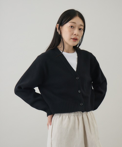 kuros'オリジナル】ウールカシミヤ Vネックショートカーディガン