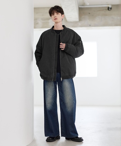 ASTRONOMY（アストロノミー）の「ヴィンテージ加工ビッグMA-1ボンバージャケット（MA-1・メンズ・チャコール/ブラック/カーキ・S/M/L/XL）」の8枚目の写真