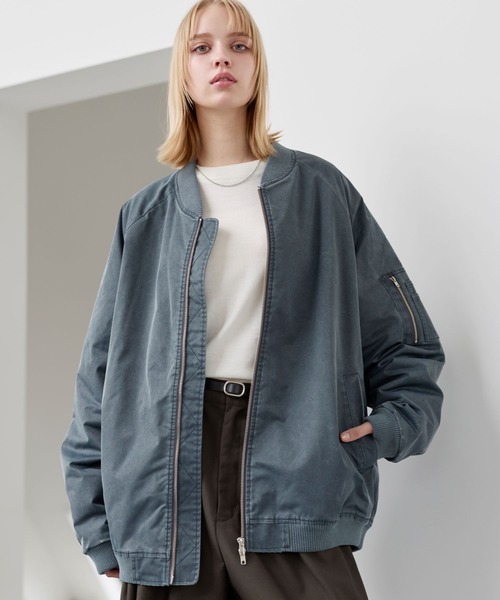 古着　ボンバージャケット　グレー　M ウールアクリル　スタジャン　日本製. ヴィンテージ加工ビッグMA-1ボンバージャケット（MA-1）｜ASTRONOMY