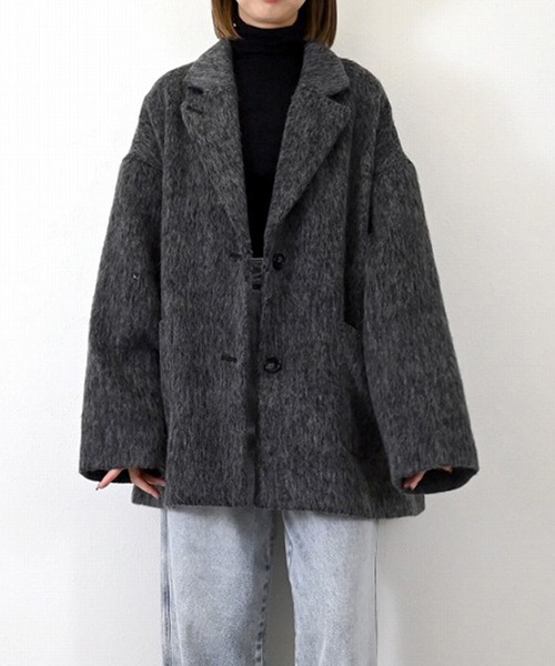 STYLEBLOCK（スタイルブロック）の「シャギーショートコート（ステンカラーコート・レディース・ブラック/グレー・M）」の6枚目の写真