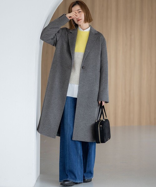 23区 L（ニジュウサンクオオキイサイズ）の「ウールカシミヤ カラーブロック バルキー ニット（ニット/セーター・レディース・スカイブルー系2/ライトイエロー系2/ベージュ系2/ライトグレー系2・46/44）」の12枚目の写真