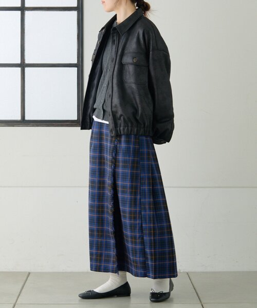 GEVACO（ゲバコ）の「【GEVACO】チェックサイドベルトスカート（スカート・レディース・グリーン/グレー/ブルー・ONE SIZE）」の4枚目の写真