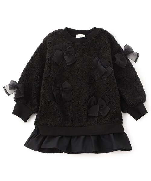 Seraph（セラフ）の「【ジュニア対応】リボンいっぱいボアワンピース（ワンピース・キッズ・ピンク/ブラック・80/90/100/110/120/130/140）」の2枚目の写真