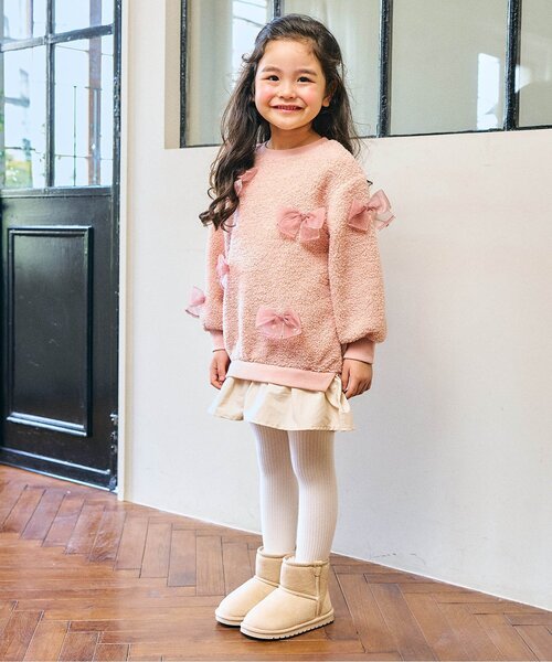 Seraph（セラフ）の「【ジュニア対応】リボンいっぱいボアワンピース（ワンピース・キッズ・ピンク/ブラック・80/90/100/110/120/130/140）」の5枚目の写真