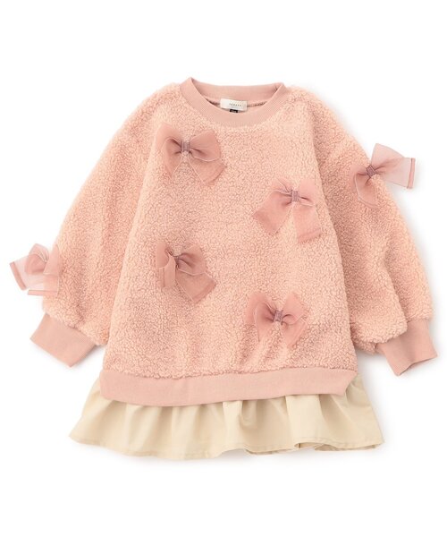 Seraph（セラフ）の「【ジュニア対応】リボンいっぱいボアワンピース（ワンピース・キッズ・ピンク/ブラック・80/90/100/110/120/130/140）」の3枚目の写真