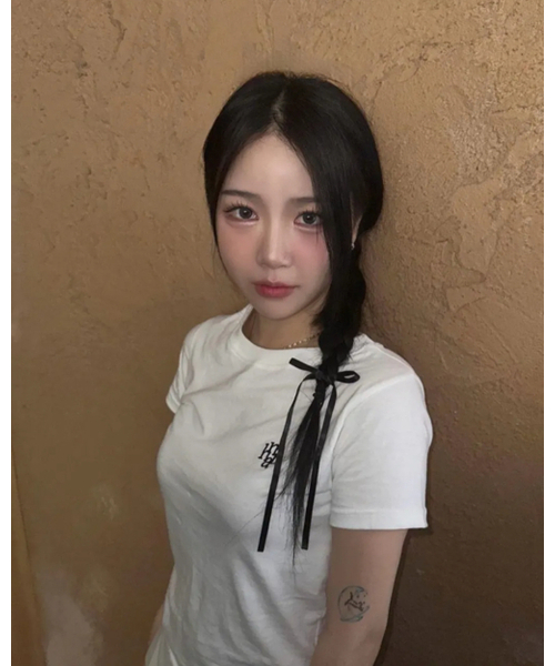 muahmuah（ムーアムーア）の「スティッチロゴベーシックTシャツ[3色]（Tシャツ/カットソー・レディース・ブラック/カーキ/ブルー/ネイビー/ホワイト/ピンク・FREE）」の12枚目の写真