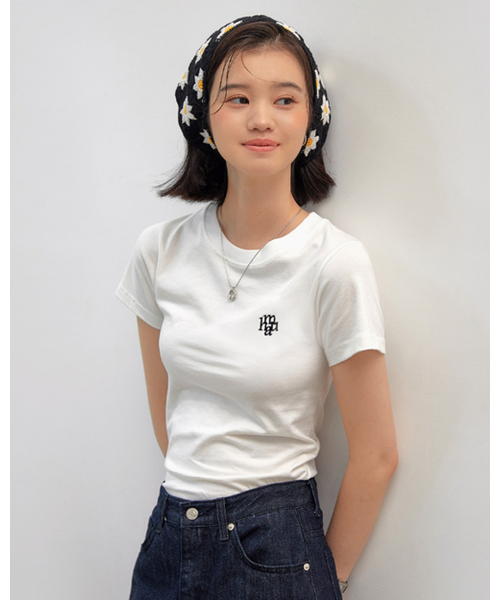 muahmuah（ムーアムーア）の「スティッチロゴベーシックTシャツ[3色]（Tシャツ/カットソー・レディース・ブラック/カーキ/ブルー/ネイビー/ホワイト/ピンク・FREE）」の17枚目の写真