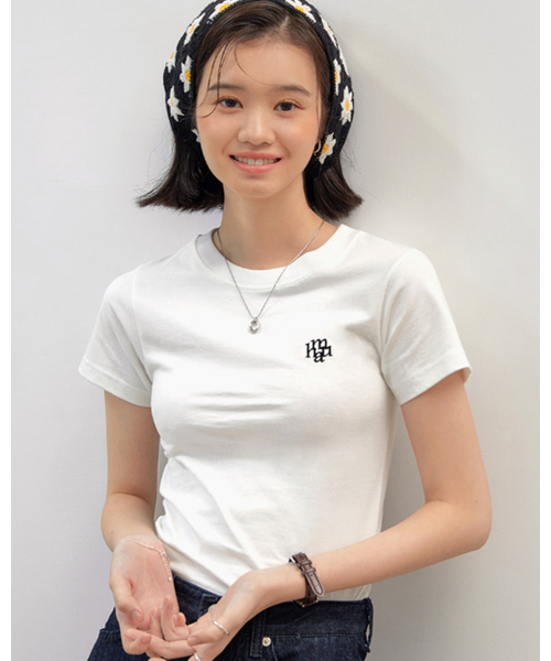 muahmuah（ムーアムーア）の「スティッチロゴベーシックTシャツ[3色]（Tシャツ/カットソー・レディース・ブラック/カーキ/ブルー/ネイビー/ホワイト/ピンク・FREE）」の16枚目の写真