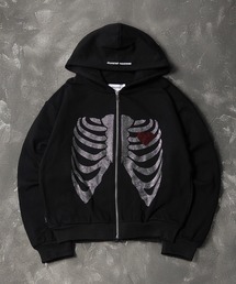 #MEMORY（メモリー）の「【MEMORY】ヘビーウェイト ボーン柄 ラインストーン ダブルZIPパーカー / Bone Pattern Rhinestone Double-Zip Hoodie（パーカー）」
