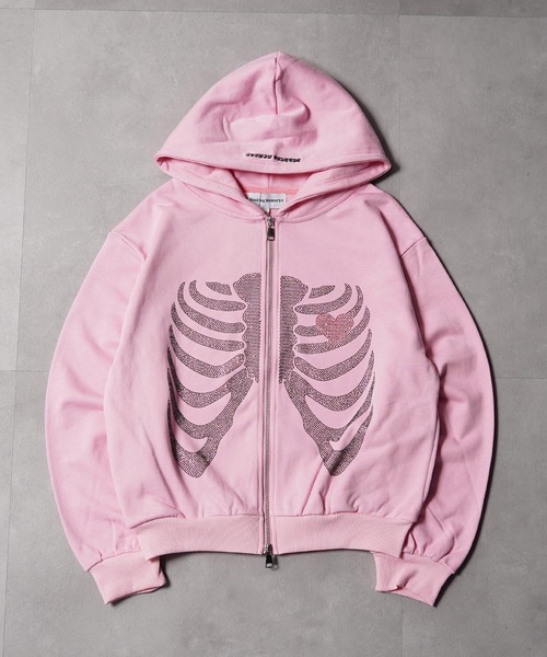 #MEMORY（メモリー）の「【MEMORY】ヘビーウェイト ボーン柄 ラインストーン ダブルZIPパーカー / Bone Pattern Rhinestone Double-Zip Hoodie（パーカー・メンズ・ピンク/ブラック/グレー・XL/L/M）」の8枚目の写真