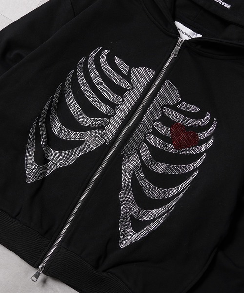 #MEMORY（メモリー）の「【MEMORY】ヘビーウェイト ボーン柄 ラインストーン ダブルZIPパーカー / Bone Pattern Rhinestone Double-Zip Hoodie（パーカー・メンズ・ピンク/ブラック/グレー・XL/L/M）」の12枚目の写真