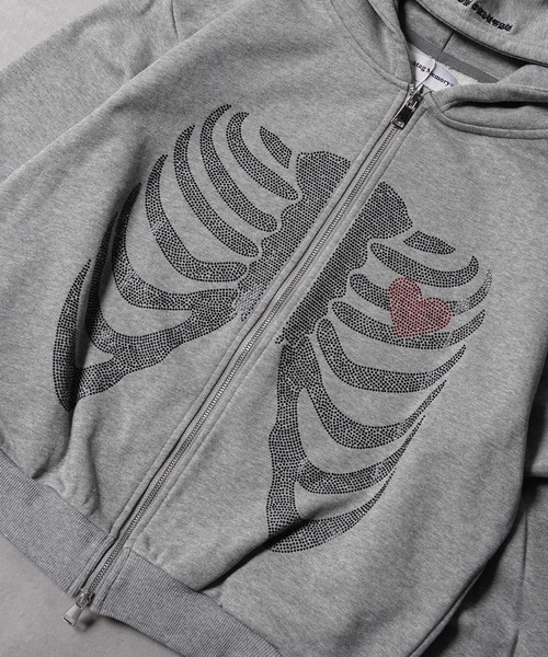 #MEMORY（メモリー）の「【MEMORY】ヘビーウェイト ボーン柄 ラインストーン ダブルZIPパーカー / Bone Pattern Rhinestone Double-Zip Hoodie（パーカー・メンズ・ピンク/ブラック/グレー・XL/L/M）」の13枚目の写真